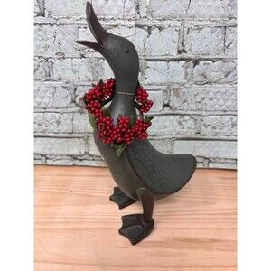Vtg 2006 Smith & Hawken Duck Goose Dark Green Wooden Rustic Crackle RARE HTF 10”